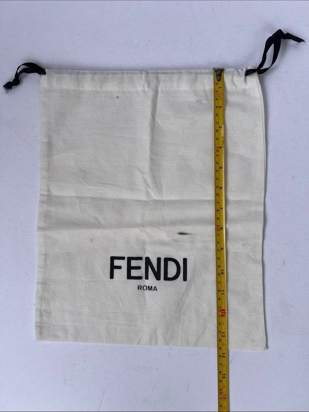 Fendi Cream Cotton Drawstring Bag with Black Logo